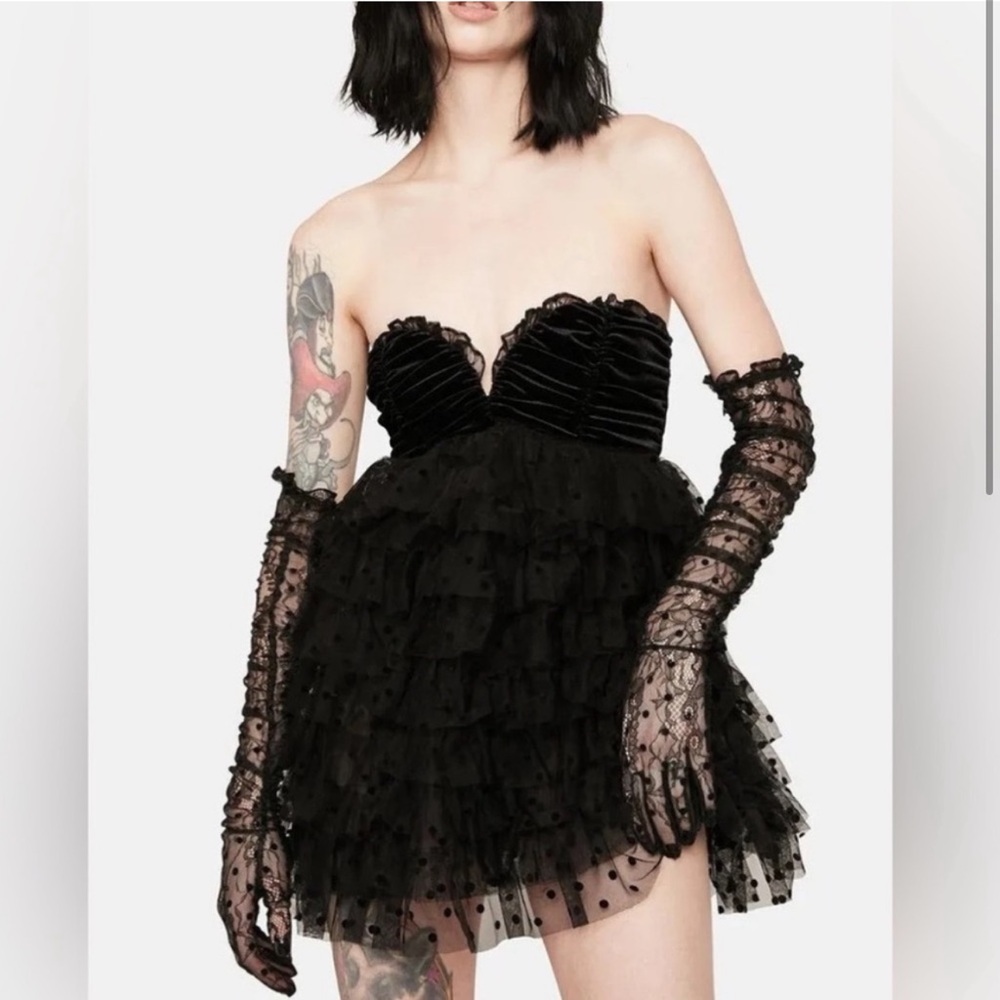 For Love and Lemons Black Jourdan Mini Dress with Gloves